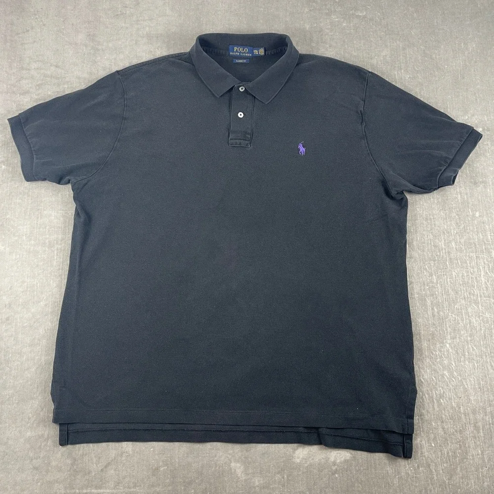 Polo Ralph Lauren Men XXL Black Polo Shirt Purple Pony Classic Fit
